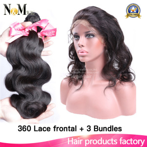 8A Pre Plucked 360 Lace Frontal Closure with 3 Bundle Human Hair Brazilian Body Wave 360 Lace Fronta